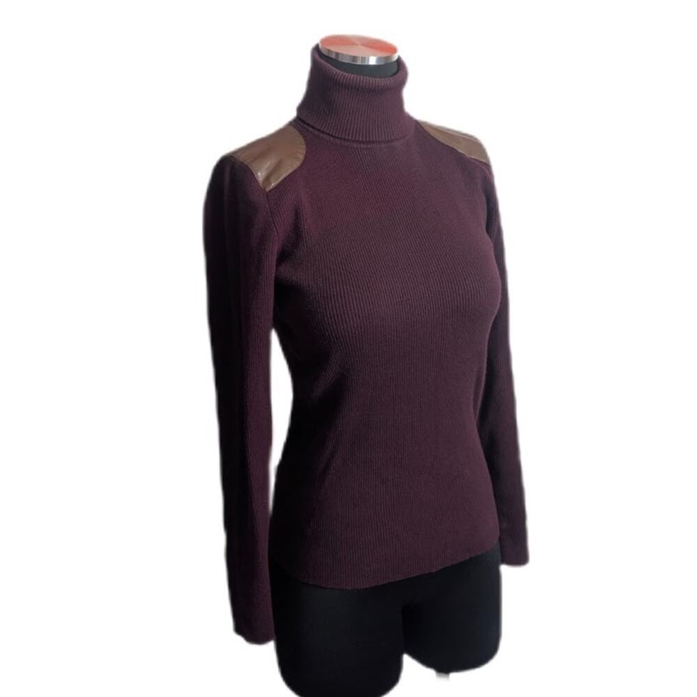 Lauren Ralph Lauren Black Label Burgundy Turtleneck Sweater Medium Shoulder - Picture 2 of 7